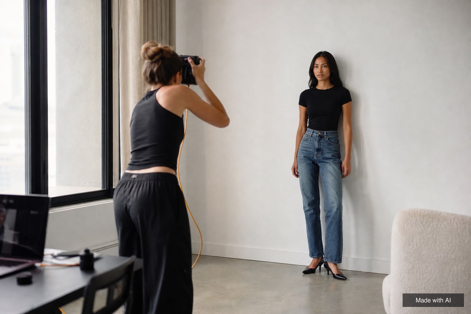 Scout taking natural digitals of a young adult applicant against a white wall